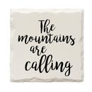 The Mountains Are Calling Coasters | Drink Coaster Set of 4 | Absorbent Ridged Ceramic with Cork Backing | Mountain Lodge Cabin House Decor
