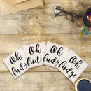 Oh Fudge | Drink Coaster Set of 4 | Absorbent Ridged Ceramic with Cork Backing