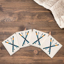 Crossed Skis | Drink Coaster Set of 4 | Absorbent Ridged Ceramic with Cork Backing | Lodge Cabin Skiing Decor