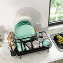 2 Tier Black Metal Foldable Dish Rack with Removable Drip Tray