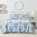 Full/Queen 3 Piece Bed In A Bag Reversible Blue White Floral Cotton Quilt Set