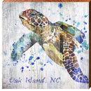 Oak Island, NC Watercolor Sea Turtle | Wall Art Print on Real Wood