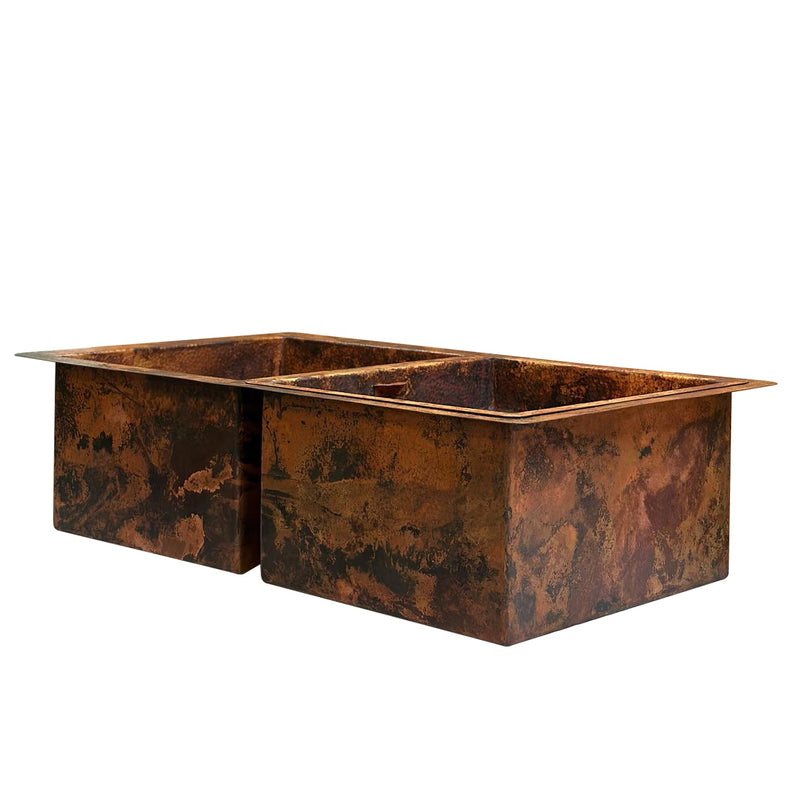 Hammered Double Bowl Copper Undermount Kitchen Sink - Zeta