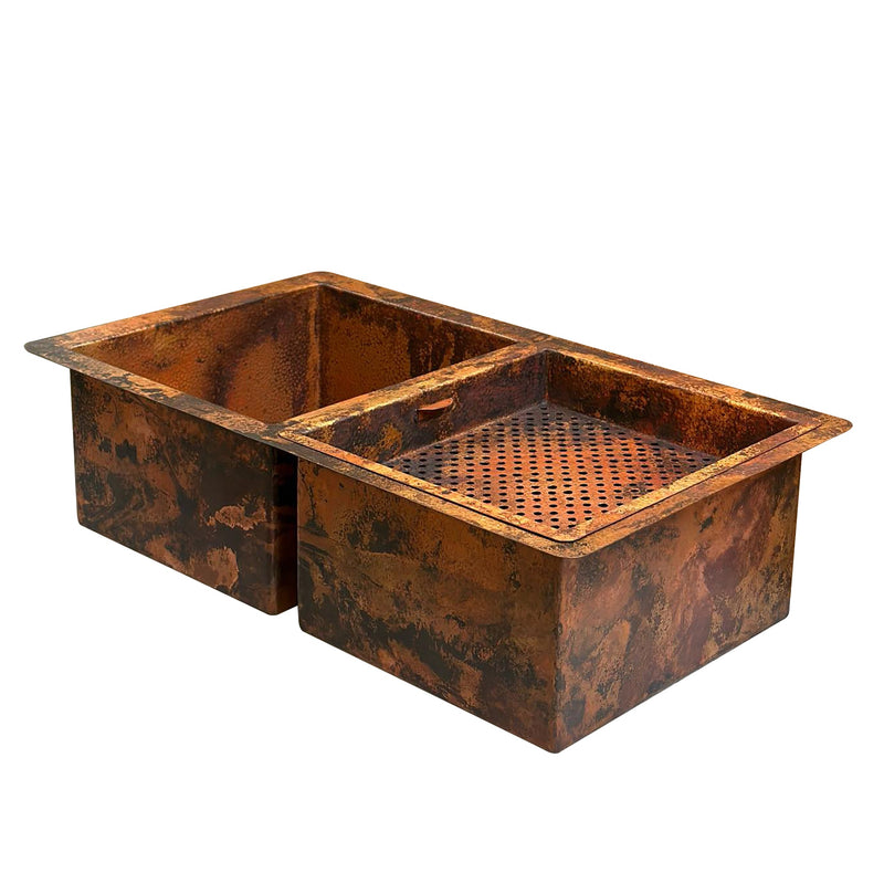 Hammered Double Bowl Copper Undermount Kitchen Sink - Zeta