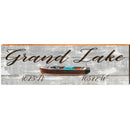 Grand Lake Vintage Boat Grey Latitude Longitude | Wall Art Print on Real Wood