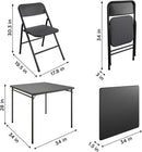 Black 5-Piece Square Folding Dining Table with 4 Chairs Guest Set Card Table