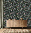 Modish Dark Green Wallpaper with Flowers Vogue