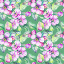 Stylish Modern Green Wallpaper with Pink Flowers