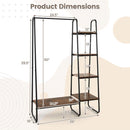 Industrial Wood Metal Garment Rack Clothes Hanging Bar with Storage Shelves