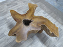 Free Form Brown One Slab Teak Living Edge Coffee Table or Accent Table