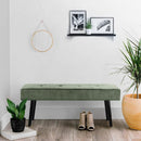 Mid-Century Green Corduroy Upholstered End of Bed Bench with Black Metal Legs