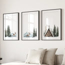 Rustic Cabin, Snowy Forest Prints. 3 Piece Winter Wall Art