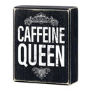 Caffeine Queen Box Sign in Black | Funny Rustic Wall Wooden Box Sign Decor