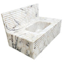 Calacatta Viola Gold Marble Wall-Mount Bathroom Sink Horizontal Fluted Design (W)22" (W)38" (H)12" with 12" Backsplash angle view
