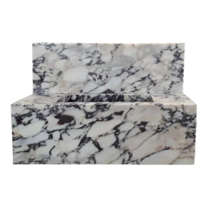 Calacatta Viola Marble Rectangular Wall-mount Bathroom Sink with 10" Backsplash (W)16" (L)32" (H)10" front view