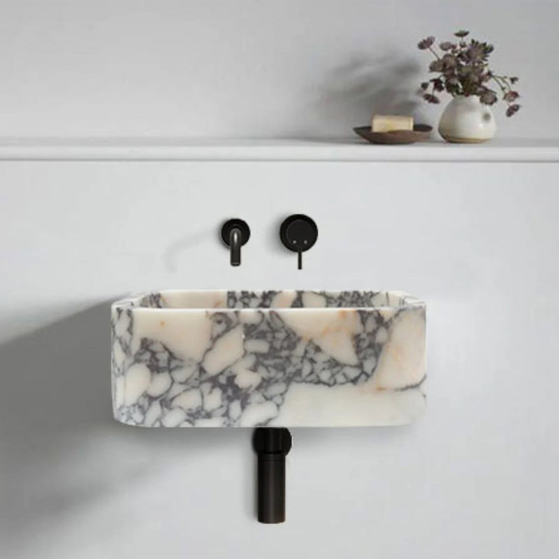 Calacatta Viola Real Marble Rectangular Sink Natural Stone Marble Bathroom Sink