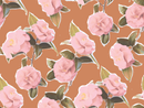 Camellia Wallpaper, rust and pink