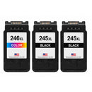 U.S. Remanufactured for Canon PG-245XL 2 Black CL-246XL 1 Color 3-Pack High Yield Ink Cartridges