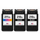 U.S. Remanufactured for Canon PG-210XL 2 Black / CL-211XL 211 XL 1 Color Ink Cartridge 3-Pack
