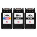U.S. Remanufactured for Canon PG-260XL 2 Black / CL-261XL 1 Color Ink Cartridges, 3-Pack
