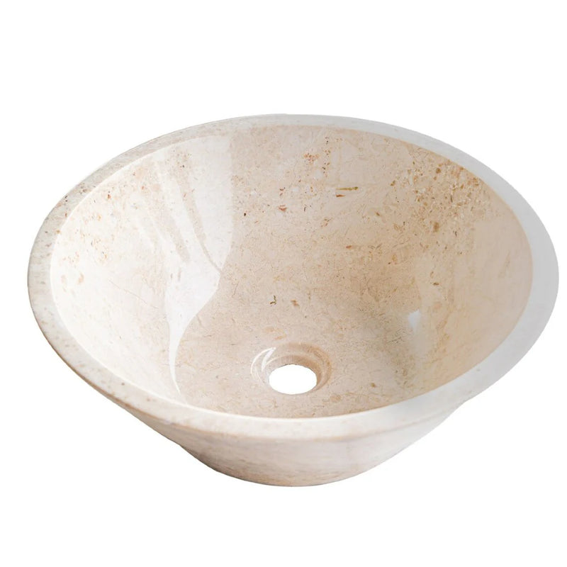 Cappuccino Beige Marble V-Shape Tapered Above Vanity Bathroom Sink Polished (D)16" (H)6" angle view