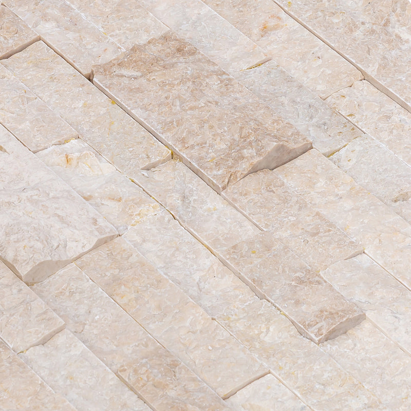Cappucino Ledger 3D Panel 6x24 Split-face Natural Marble Wall Tile multiple closeup view