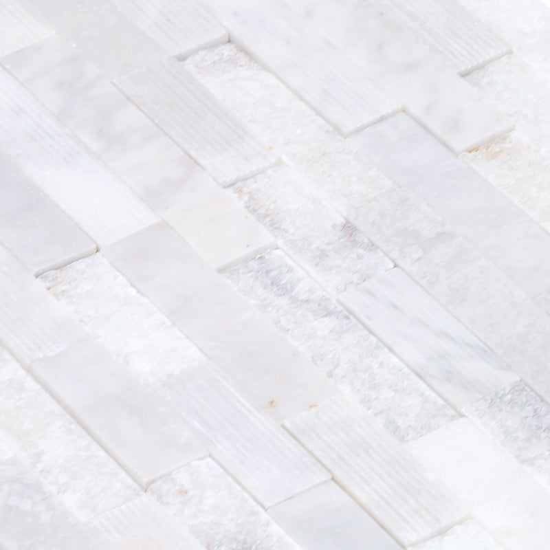 Carrara White Ledger 3D Panel 6"x24" Natural Marble Wall Tile multi surface finish- Full Truckload angle closeup view