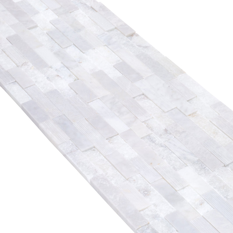 Carrara White Ledger 3D Panel 6"x24" Natural Marble Wall Tile multi surface finish- Full Truckload angle wide view