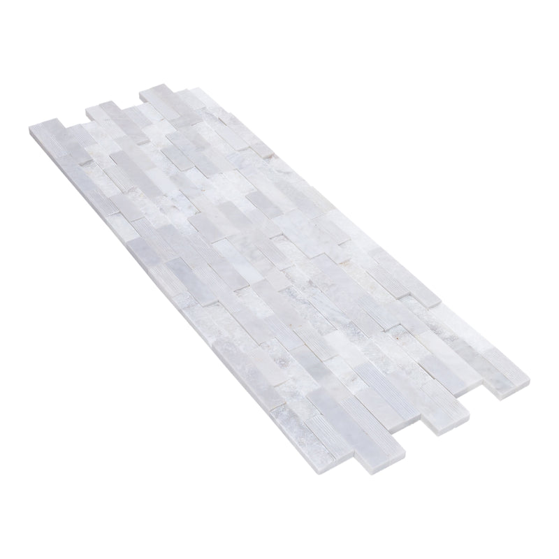 Carrara White Ledger 3D Panel 6"x24" Natural Marble Wall Tile multi surface finish- Full Truckload angle wide view
