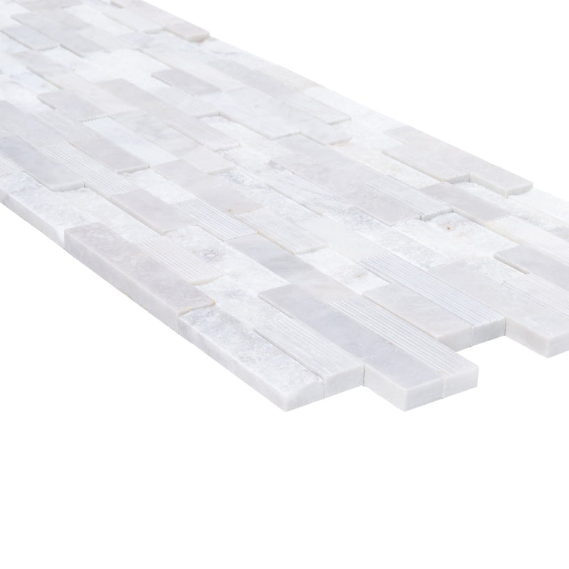 Carrara White Ledger 3D Panel 6"x24" Natural Marble Wall Tile multi surface finish- Full Truckload profile view