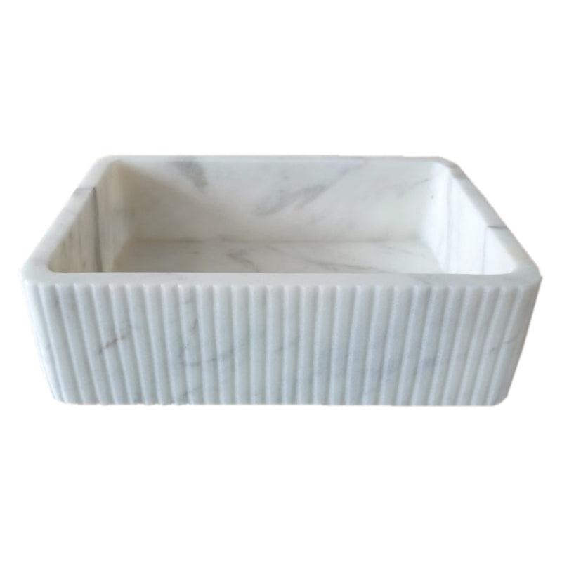 Carrara White Marble Wall-mount Bathroom Sink Ribbed Textured (W)16" (W)24" (H)6" angle product shot