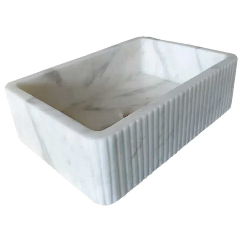 Carrara White Marble Wall-mount Bathroom Sink Ribbed Textured (W)16" (W)24" (H)6" angle view