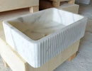 Carrara White Marble Wall-Mount Bathroom Sink - Ribbed Textured 16x24