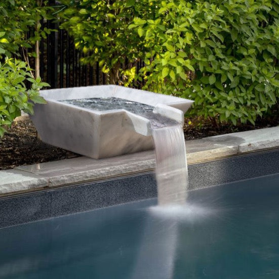Carrara White Marble Natural Stone Pool Square Cascade Water Bowl - Belair Collection