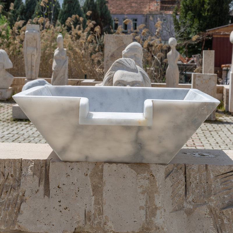 Carrara white marble Natural Stone Pool Cascade Water Bowl profile