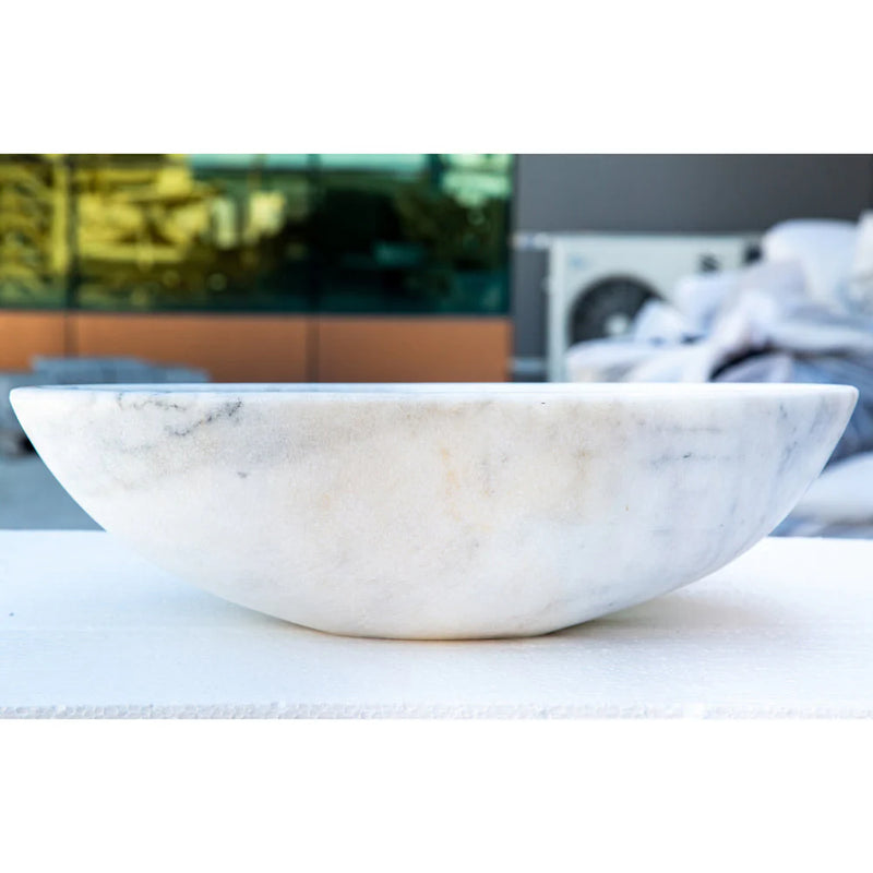 Carrara White Marble Natural Stone Oval Vessel Sink Polished (W)16" (L)21" (H)6" side view