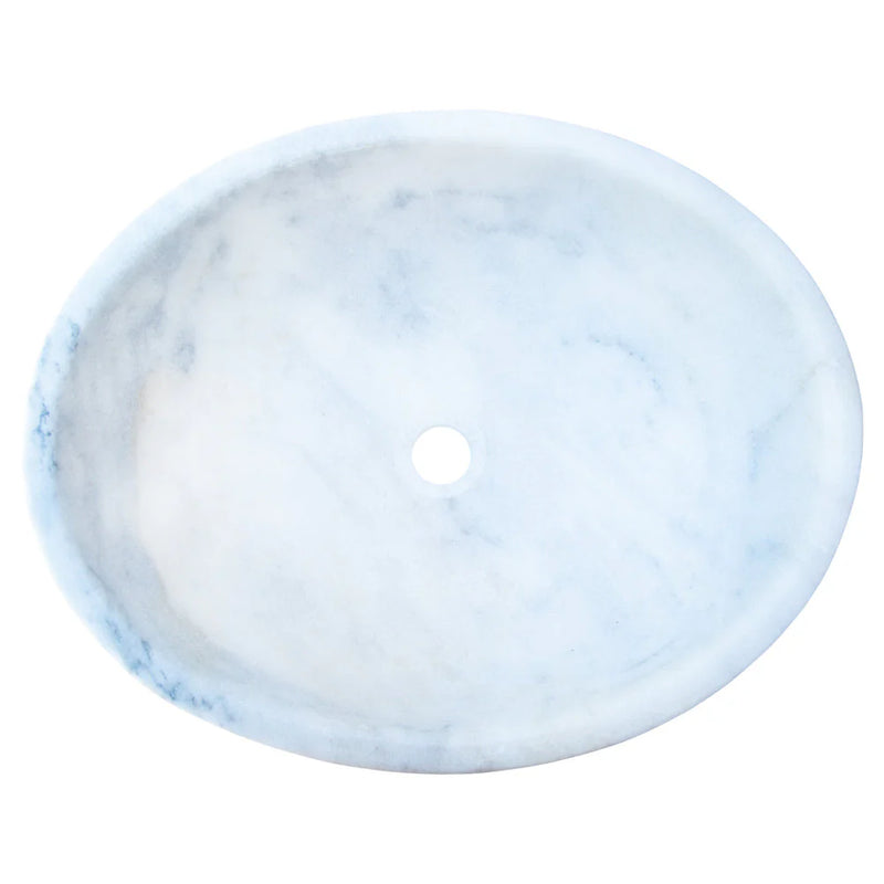 Carrara White Marble Natural Stone Oval Vessel Sink Polished (W)16" (L)21" (H)6" top view