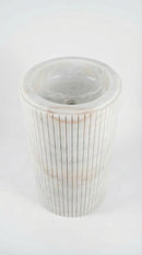 Cararra White Marble Designer Pedestal Stand-Alone Fluted Sink (W)18" (L)18" (H)33"