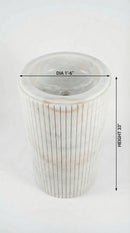 Cararra White Marble Designer Pedestal Stand-Alone Fluted Sink (W)18" (L)18" (H)33"