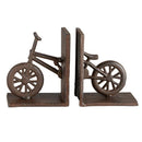 Cast Iron Bike Bookends Set | Decorative Brown Bicycle Bookshelf Stand Support Brace Holder