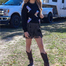 Catalena Fringe Rhinestone Skort Miniskirt Shorts in Black [Available in SM-L]
