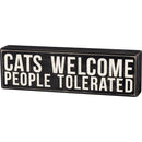 Cats Welcome Wooden Box Sign, Funny/Rustic/Modern Quote Wall Art, Living/Dining/Bedroom, Cute Farmhouse Decor