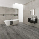 WPC Vinyl Rigid Core 9" Width 60" RL 8.5mm Thick, 1.5mm IXPE, Celestial Shadow, Romulus Floors - Mazzia Collection bath view 2