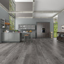WPC Vinyl Rigid Core 9" Width 60" RL 8.5mm Thick, 1.5mm IXPE, Celestial Shadow, Romulus Floors - Mazzia Collection kitchen view