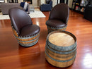 Wine Barrel Round Coffee Table Set with 2 Chairs - Rustic Whiskey Barrel Furniture Set - Handmade Solid Oak - Free Shipping