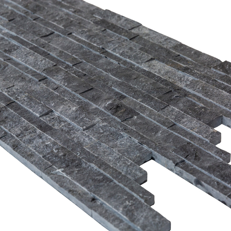 Charcoal Cambria Ledger 3D Panel 6.8x20.8 Split-face Natural marble Wall Tile angle closeup view