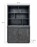 Black Indian Wood Hutch with Open Shelving - 48 x 18 x 79 in