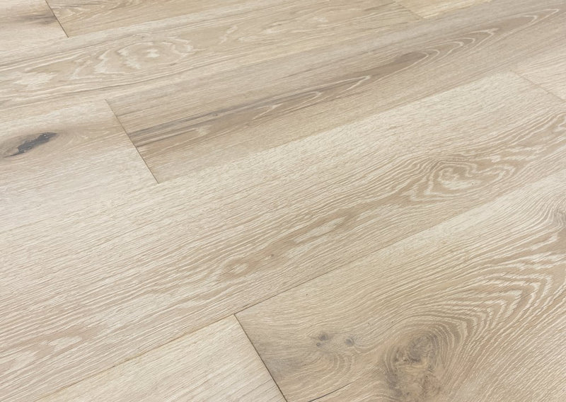 Engineered Hardwood European Oak 9.5" Wide, 86.5" RL, 5/8" Thick Wirebrushed Sonder Chateau Fawn - Mazzia Collection plank view 4