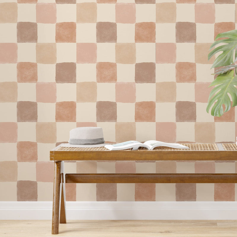 Boho Checkered Wallpaper Neutral Tone