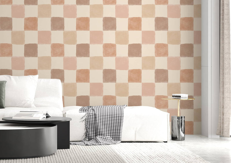 Boho Checkered Wallpaper Neutral Tone